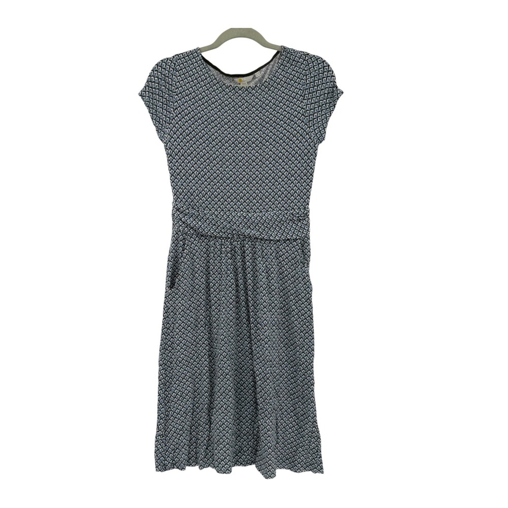 Boden Amelia Jersey Knit Dress Blue Geometric Print Cap Sleeve Pocketed US 6R